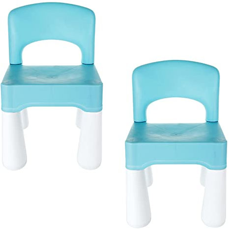 JMIATRY 2 Pcs Plastic Kids Chair, 9.4 Height Seat, Plastic Toddler Chair with Curved Backrest, Durable and Lightweight, Kids Building Blocks Chair for Children Aged 2-10, Lake Blue