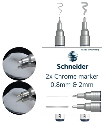 Schneider 060+061 Chrommarker Set (0,8 mm & 2,0 mm, hochpigmenierte Tinte mit Spielgeleffekt, für viele Untergründe geeignet) 2 Stück chrom