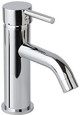 Kiamami Valentina - Rubinetto Miscelatore Monoforo per Lavabo Bagno | Cromato | Certificazione ACS | Cartuccia 35mm | Tubo Flessibile 35cm | Piletta inclusa, Cromato