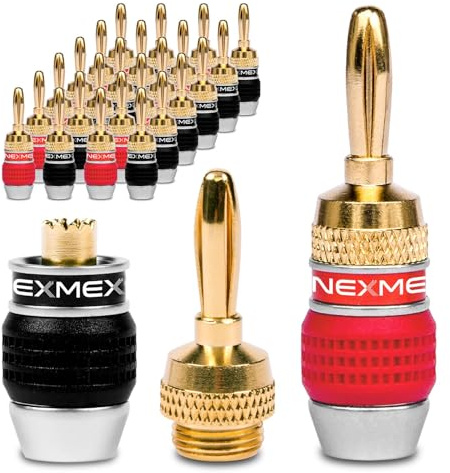 NEXMEX Bananenstecker für Lautsprecherkabel - 28 Stück Steckverbinder als Set - Stecker 24K vergoldet - für HiFi Receiver