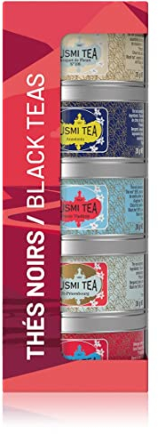 Kusmi Tea - Coffret Les Noirs - Assortiment de Thés Bio - Idée Cadeau Homme et Femme - Thé Noir Aromatisé, Earl Grey, Ceylan - Fabriqué en France - 5 Boîtes de 25g
