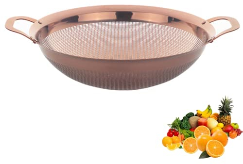 Stainless Steel Colander with Handle and Legs Drain Basket for Pasta, Spaghetti, Berry, Veggies, Fruits, Noodles, Salads, Fruit Colander Strainer Metal Rice Sieve Kitchen Utensils-Rose Gold
