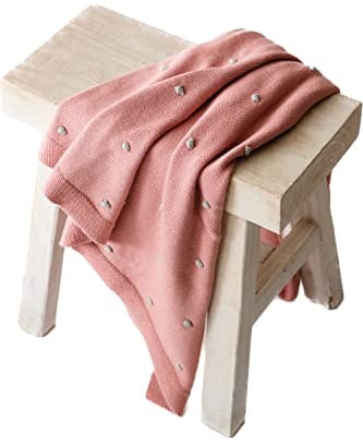 KAISER 6521037 KNOTS Babydecke Strick 100% Bio Baumwolle (kbA), atmungsaktive Babydecke, Ganzjährig, Neugeborene, Kinderwagendecke, Babyschalendecke, Fb. rose/Knots light grey