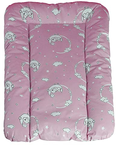 Baby'ness Waschbare Wickelauflage - Wickelauflage mit verbesserter Qualitäts, waschbar - Wickelauflagen für einen größeren Wickelbereich - Mond-Sternchen Rosa, 50x70 cm