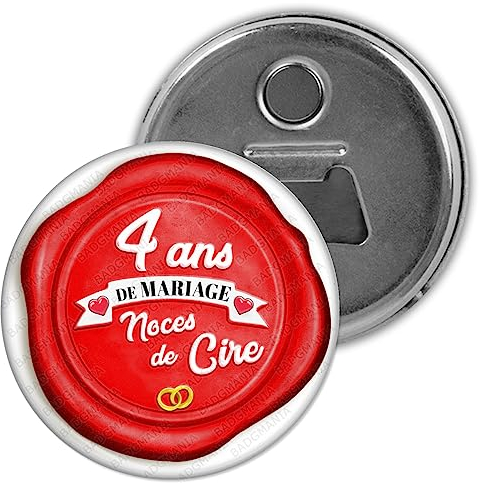 Badgmania Décapsuleur Aimanté Magnet Anniversaire 4 Ans de Mariage Noces de Cire - Anneaux Mariage