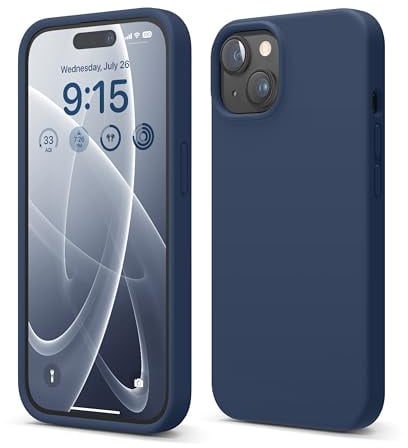 elago Flüssig Silikon Case Kompatibel mit iPhone 15 Hülle, Premium Silikon Handyhülle, Ganzkörper Schutzhülle [4 Lagige Stoßfeste Struktur], Kratzfestes Weiches Mikrofaserfutter (Dunkelblau)