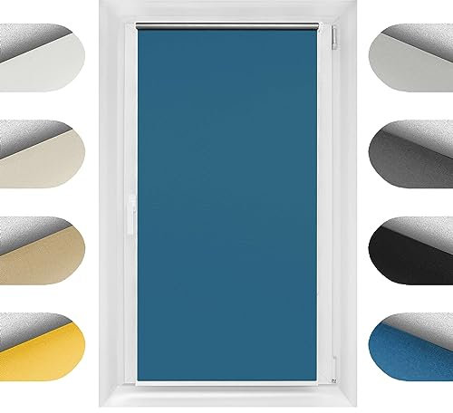 Birrke Thermorollo ohne Bohren/mit Bohren 2in1 105x230 cm - Verdunklungsrollo für Hitzeschutz und Sonnenschutz - Fenster Verdunkelungsrollo - Einfache Montage Dunkelblau