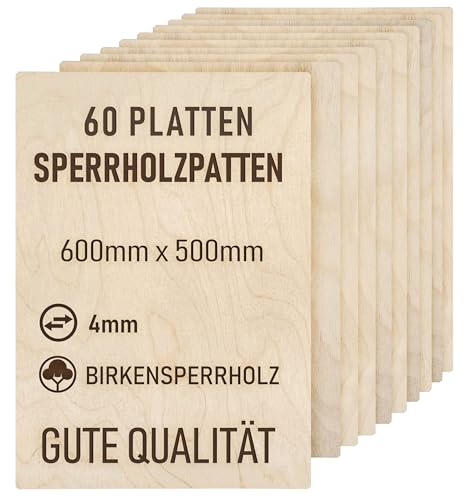 woodmanucom Sperrholzplatte 60x 4mm 600mm x 500mm Platten Aus Birkensperrholz Birkensperrholz Dünne Holz Zuschnitte Bastelholz Platte Sperrholz Holzplatte Laser Basteln Modellbau Holz Deko