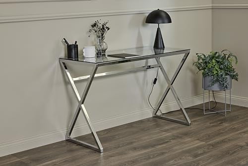 Jahnke Xtra Bureau de Bureau en Verre Transparent, Verre trempé, Verre Transparent/chromé, Taille Unique