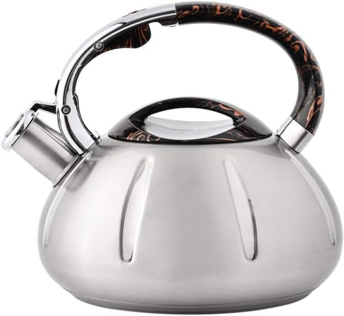 Bouilloire sifflante pour cuisinière, forme citrouille, processus de décalcomanie, fond composite épais, convient pour tous les types de feux/cuisinières, y compris l'induction, 3 l
