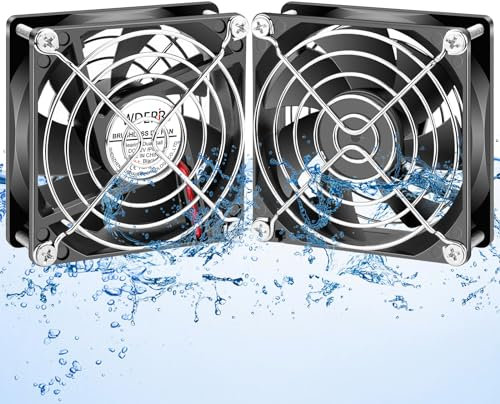 WDERAIR 80mm Fan, 2800RPM 12V 2-Pin IP67 Waterproof Dustproof for Refrigerator Equipment Exhaust, Dual Ball Bearing, 1.8W, 2Pcs