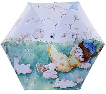 MdybF Parasol umbrella uv protectionCartoon Animals Umbrella Digital Printing Folding Umbrella Uv Protection Sunshade Umbrella-Grass Girl