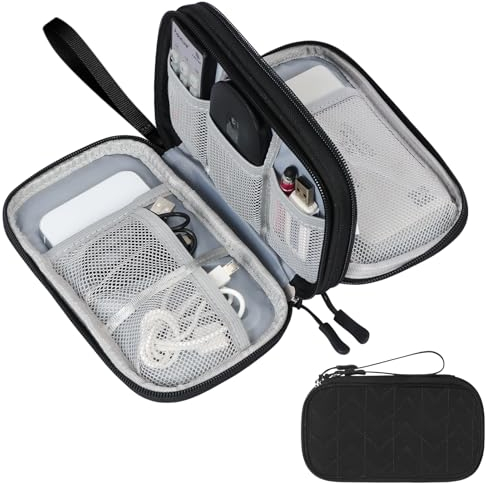 Skycase Kabeltasche,Elektronikzubehör Organizer,Tragbare Kabelorganizer,Doppelte Kabel Tasche für Elektronische Accessoires USB Powerbank SD-Karte Ladekabel,19 x 11 x 5.5 cm,Schwarz