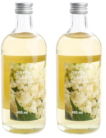 DRYCK FLADER Swedish Elderflower Syrup Cordial Drink Concentrate, Made in Sweden, Set of 2 x 495ml