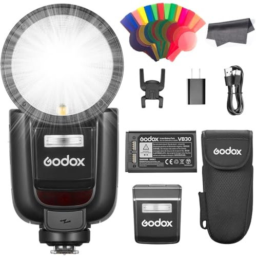 GODOX V1 Pro N V1Pro-N Round Head Flash Speedlite for Nikon, 2.4G Wireless HSS 1/8000s, 76Ws Li-ion Battery Speedlight, Detachable Sub Flash Support Type-C, M/TTL Flash Mode (Godox V1-N Upgraded)