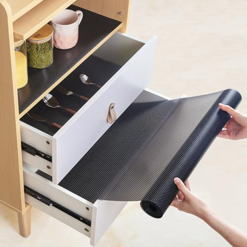 wohomuke Schubladenmatte 40x600cm küche Matte für schubladen schubladeneinlage zuschneidbar Eva Kühlschrankmatten Für Schubladen Regale Schrank Kühlschrank(Transluzentes Schwarz,40x600cm)