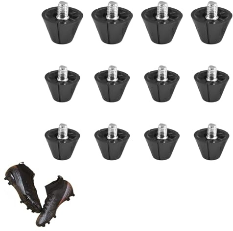 Fadbudss 12 Pcs Football Boots Studs, 2 Sizes 13mm 16mm Replacement Soft Ground Rubber Studs Thumb Studs Plastic Studs Football Studs Nylon Rugby Studs 5mm Screws for Kids Adults Shoes Black