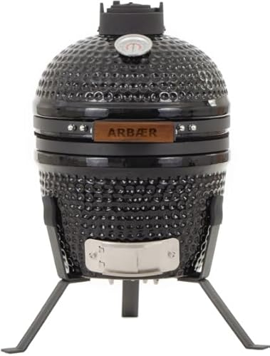 Arbaer Kamado Barbecue Small Ø 13 Inch - Holzkohlegrill - Tischgrill mit Rahmen - Keramik Schwarz