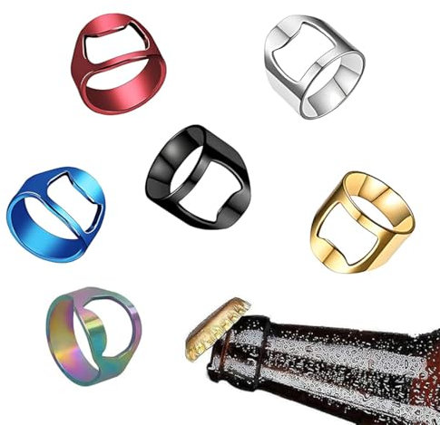 Apribottiglie Anello, 6pcs Birra Apribottiglie Anello 22mm, Anello Apri Birra, Anello Cavatappi in Metallo, Apribottiglie Creativo,6 diversi colori casuali anello apribottiglie apribottiglie