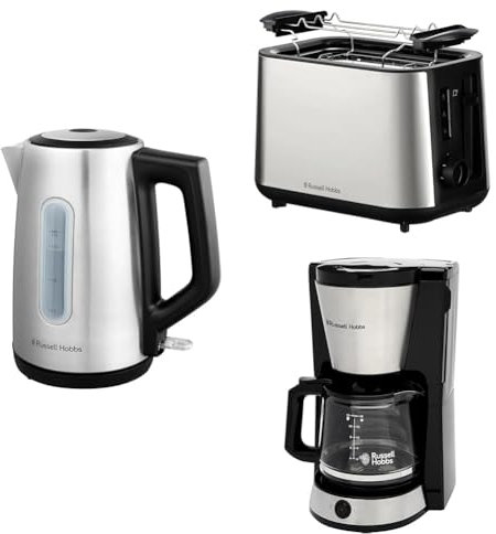 Russell Hobb Heaton Edelstahl Frühstücksset: Wasserkocher 27380-70 + Toaster 27390-56 + Kaffeemaschine 27400-56