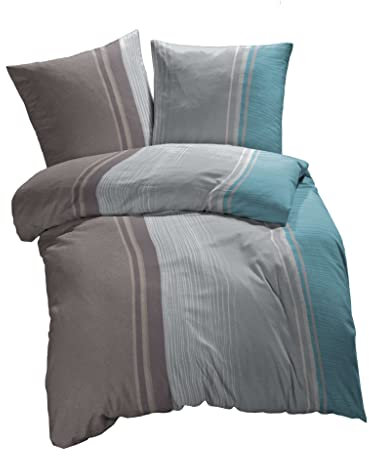 etérea Microfaser Bettwäsche 135x200 2er Set - Ganzjahres Bettbezug - Urban Stripes Gestreift Bettwäsche-Set mit Kissen 135x200cm + 80x80 cm Kissen - Blau