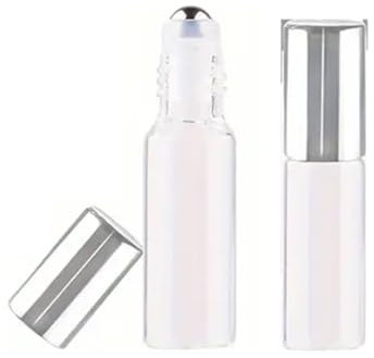 CMJ™ 2 x 5ml Clear Roll on Glass Bottles Oil Metal Roller Ball Empty SILVER Lid UK Seller