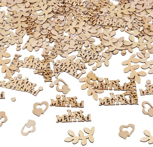 100 Stück Hochzeitsdeko Konfetti Holz - Just Married Konfetti Hochzeit Tischdeko Deko Streudeko Hochzeitsdeko Tisch für Verlobbung Valentinstag