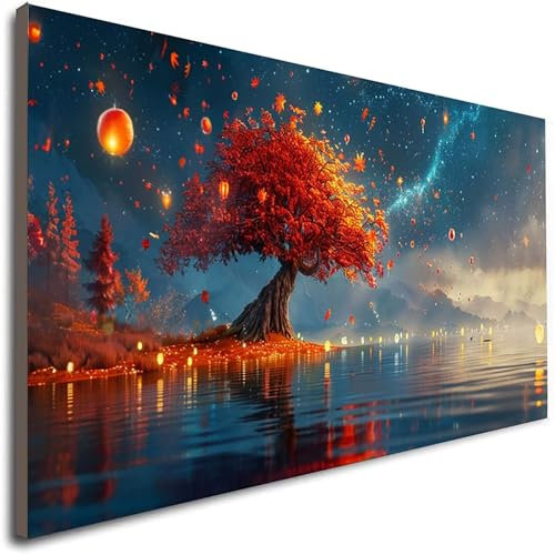 Pintura por Numeros Adultos áRbol DIY Pintura por Numeros Niños, Cielo Estrelladocon Pincel y Pigmento Acrílico Kit de Pintura Digital , Decoración para el Hogar, Regalos para Mujeres 70 x 140cm N-A