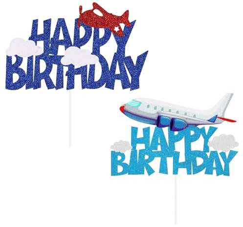 OAOSDH 2 Stücke Flugzeug -Themenkarteninsertion, Geburtstagstortenkarteninsertion, Kindergeburtstagsfeier, Kuchendekorationen.