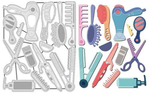 UNICRAFTALE 13 Stück/Set Haarschneidewerkzeug Stanzformen Für Die Kartenherstellung Friseurwerkzeuge Stanzungen Metallstanzformen Für Scrapbooking Stanzschablone DIY Prägung Papier Album Basteldekor