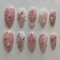 SXVME Handmade Press on Nails Almond Medium with 3D Pink Blossom Design French False Nails Set Pearl Crystals Bow Full Cover Glossy Gel Stick on Nails for Women Finger Decoration 24 Pcs