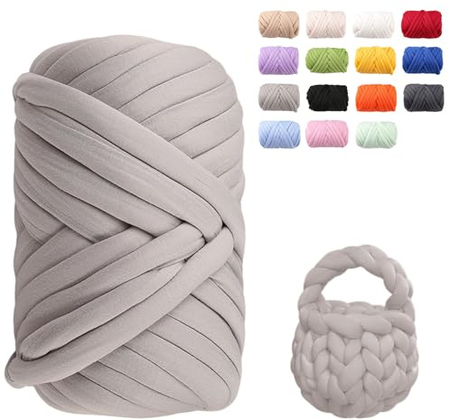 Armstricken Wolle 500g 25m Dicke Chenille Wolle zum Handstricken Weiches Chunky Yarn Schlauchgarn Häkelwolle Dickes Garn zum Häkeln für Taschen, Decken, Haustiernester, DIY Kunsthandwerk (Grau)