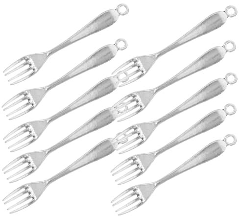 LRXIYODE 10pcs Antique Fork Pendants for Diy Jewelry Making Metal Charms for Bracelets Necklaces and Keychains Vintage Style Crafting Accessories