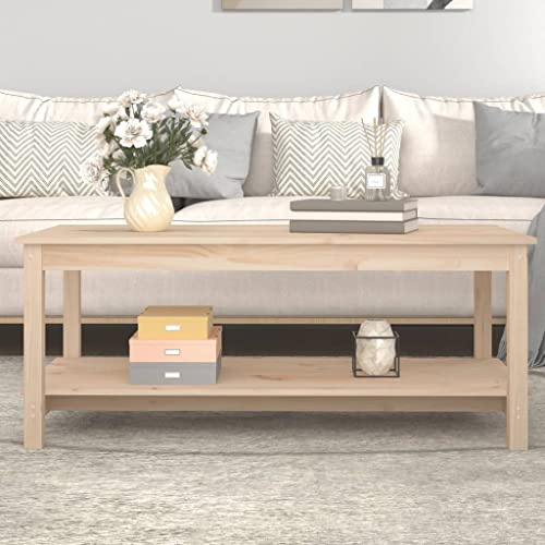 HaoChrymec Couchtisch aus Massivholz Kiefer, 2-Etagen-Design, Robuste Tischplatte, Vielseitig Einsetzbar als Beistelltisch, Wohnzimmer Tisch für Couch, 110 x 55 x 45 cm, Naturholz