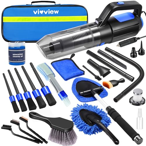 Vioview Kit de Nettoyage intérieur de Voiture 25 pièces avec aspirateur portatif Haute Puissance pour Pare-Brise avec Brosse de Nettoyage Gel de Nettoyage Professionnel pour Homme et Femme