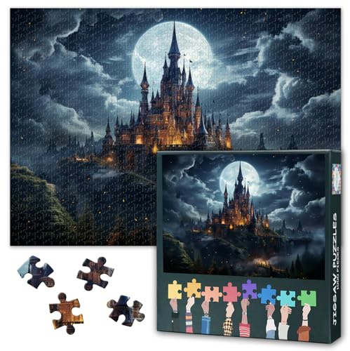 Verzauberte Burg Puzzles 1000 Stück Schlösser Auf Schwimmenden Inseln Jigsaw Puzzles Für Erwachsene Dekompression Puzzle Für Erwachsene Heimdekoration Herausfordernde Puzzle Geschenke 50cmx70cm