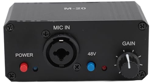 Ejoyous Préampli micro à gain élevé 48 V Puissance XLR Sortie micro préamplificateur pour microphones dynamiques et à condensateur