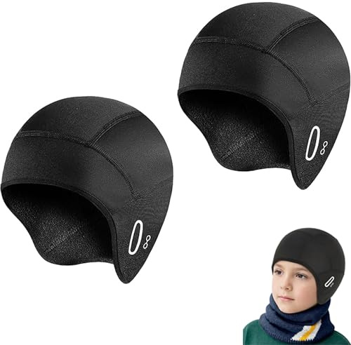 Hotcho Bonnet de vélo sous Casque, pour garçons et Filles, pour l'hiver - Coupe pour Casque d'équitation et Sport de Plein air - 45-52 cm, Noir, 45-52