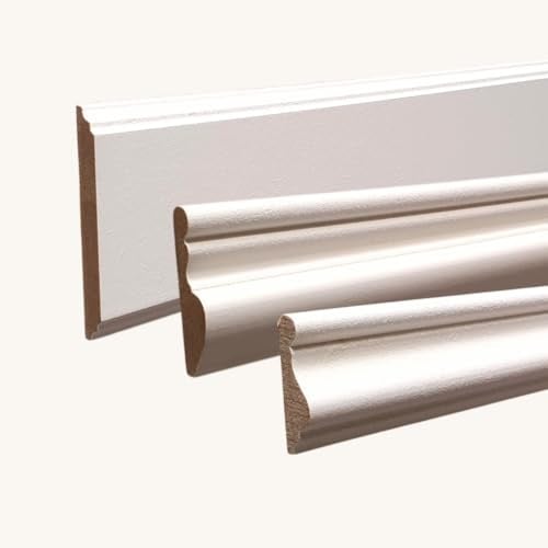 MadeInNature Moulure Murale, Cimaise en bois médium blanche, longueur 2 mètres, corniche bois prépeinte robuste et facile à poser, Modèles et Tailles au choix (7958, Lot 8 mètres)