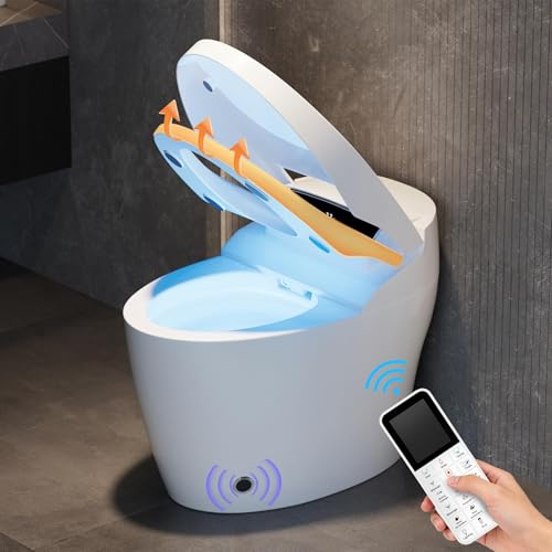 Homary Toilette Japonaise Sans réservoir, WC Japonais Standard Semi-automatique, Couvercle Manuel, Siège Chauffant, Buse Autonettoyante, Évacuation Verticale et Ouverture, J021123088