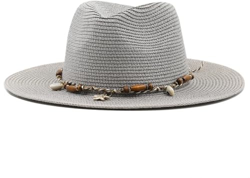 CHENWEIHAI Chapeau Paille Chapeau De Plage Féminin Décontracté Panama Jazz Hat Hommes Gentleman 5,5 Cm À Bord De Paille Bonnet De Paille (60-62 Cm Ajustable/Gris)