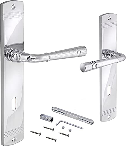 Drückergarnitur Zimmertür Türgriff Antik Türbeschlag Messing poliert auf Langschild | BB - Buntbart | Türklinke Chrom poliert | Modell LADY 151 | 1 Stück - Design Türdrücker-Garnitur mit Schrauben