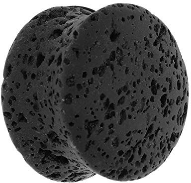 Treuheld® 16mm Lava Ohr Plug - Schwarz - echter Magma Stein Flesh Tunnel - Atmungsaktiv - Damen und Herren - Gestein Piercing