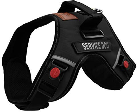 ALBCORP Hundegeschirr, reflektierend, gewebtes Nylon, Neoprengriff, verstellbare Träger, mit bequemer Netzpolsterung und 2 Klettverschluss-Aufnähern, Größe XS, Schwarz