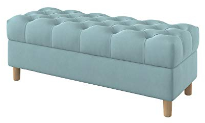 Furninero - Tiefer gepolsterter Sitzbank Sitzhocker Sitzruhe Betthocker Ottomane, mit Stauraum, Gerundete Beine, 120 cm breit, Majestic Velvet Light Blue Stoff (Licht zu reinigende), Blau