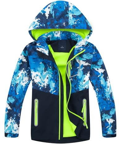 LAUSONS Kinder Gefütterte Jacke Jungen Übergangsjacken für Jungs Softshelljacken mit Camouflage Muster Grün DE: 146-152 (Herstellergröße 150)