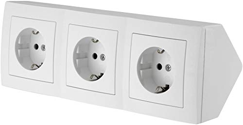 Regleta de 3 enchufes, Serie T1, color blanco puro
