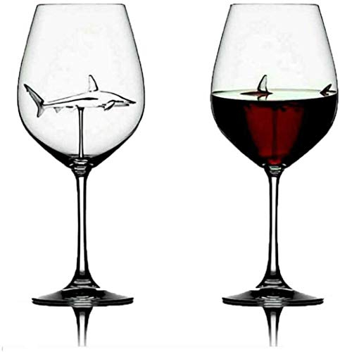 BriskyM Hai-Becher, Italienische Rotweingläser, Kreatives Becherglas mit Haifischinnenseite für Erwachsene, Weihnachtsweinglaskelche Kristallklares Glas für Rot- oder Weißwein (Duchsichtig, 21cm)