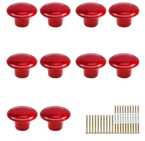 10 Stück Schrankknöpfe Schrankgriffe Schubladengriffe Vintage Möbelknöpfe Keramik, Griffe Für Küchenschränke, Schubladenknöpfe, Türknauf Möbelgriffe Möbel Knauf für Schrank, Runde, 32mm, Rot