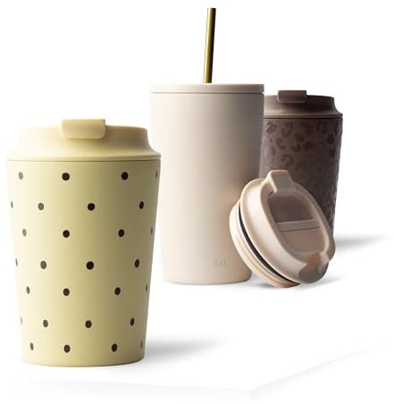 MAMEIDO Thermobecher 350 ml (Cocoa Soleil) | 4h heiß/8h kalt, auslaufsicher & BPA-frei mit Klappdeckel, Kaffeebecher to go aus Edelstahl – passt in Autohalter